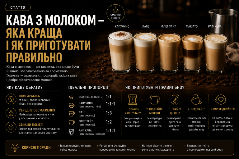 Кава з молоком — яка краща і як приготувати правильно
