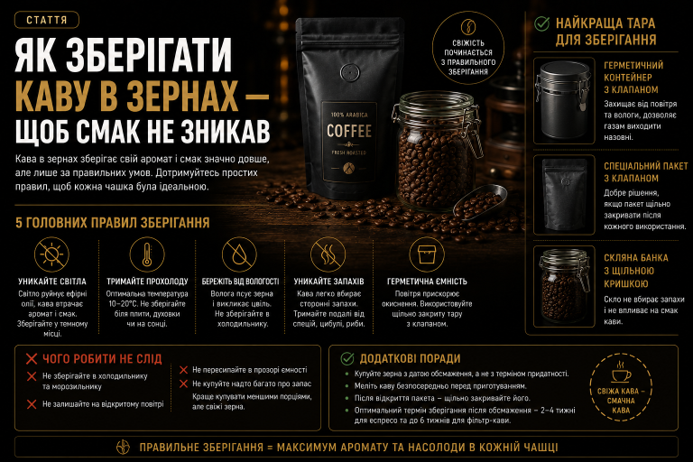 Як зберігати каву в зернах — щоб смак не зникав