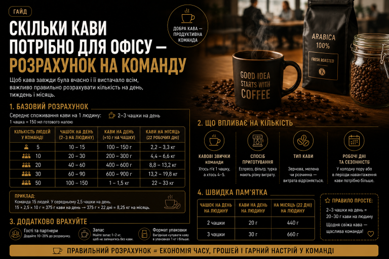 Скільки кави потрібно для офісу — розрахунок на команду