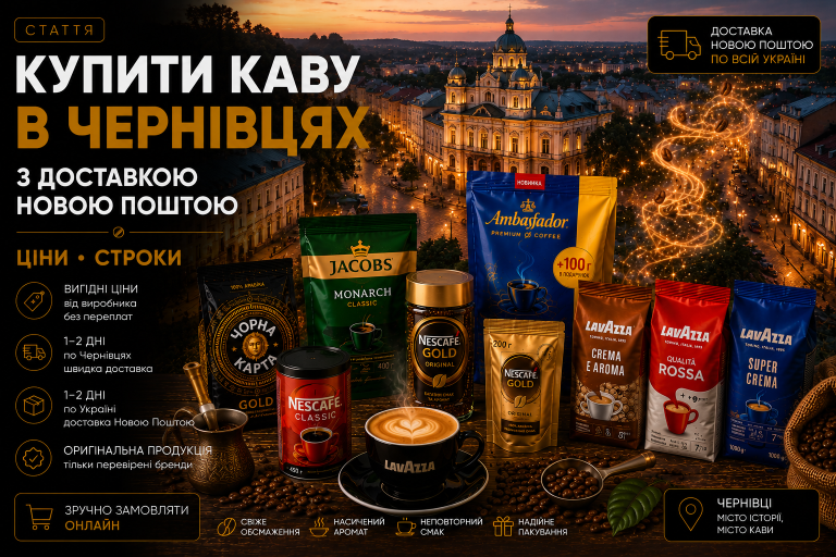 Купити каву в Чернівцях з доставкою Новою Поштою — ціни, строки