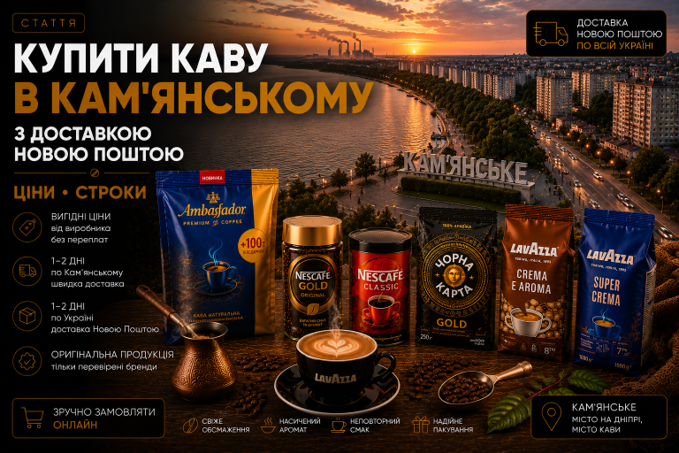 Купити каву в Кам'янському з доставкою Новою Поштою — ціни, строки