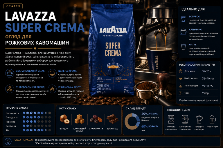 Lavazza Super Crema — огляд для рожкових кавомашин