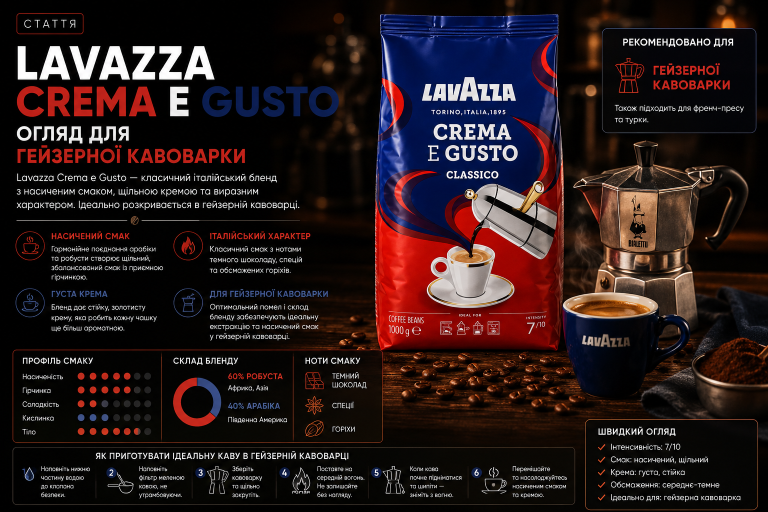 Lavazza Crema e Gusto — огляд для гейзерної кавоварки