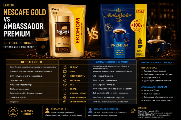 Nescafe Gold vs Ambassador Premium — детальне порівняння