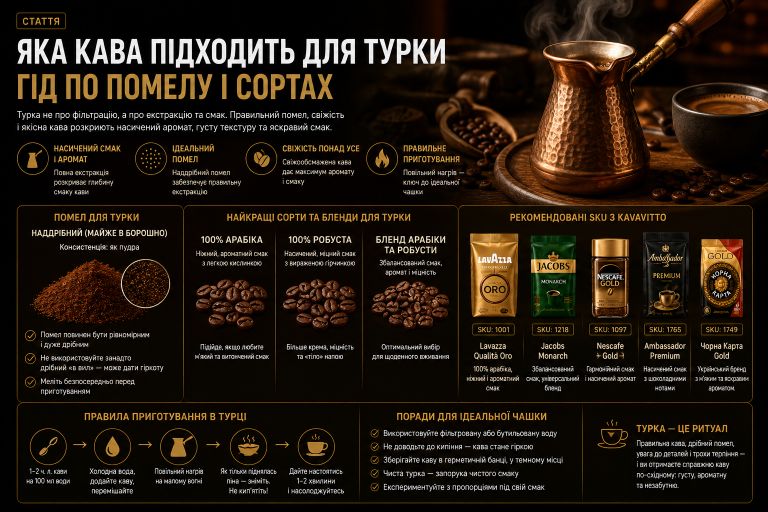 Яка кава підходить для турки — гід по помелу і сортах