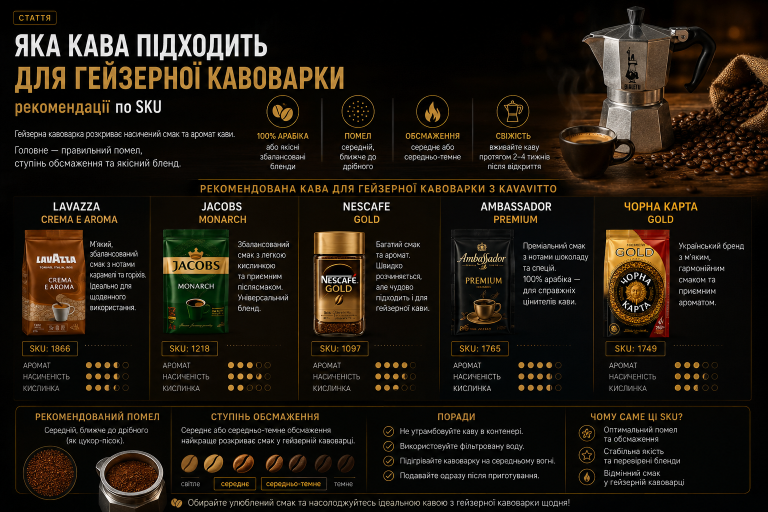 Яка кава підходить для гейзерної кавоварки — рекомендації по SKU
