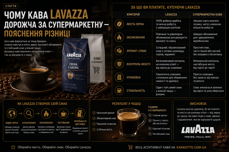 Чому кава Lavazza дорожча за супермаркетну — пояснення різниці